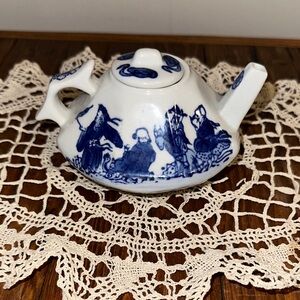 Classic Blue and White Ceramic Teapot